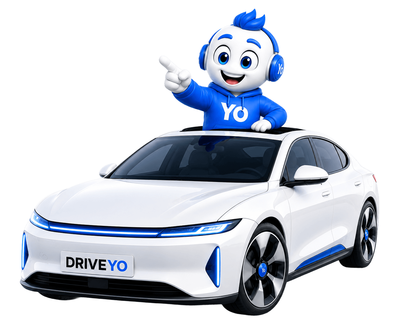 DriveYo branded car with Yo mascot